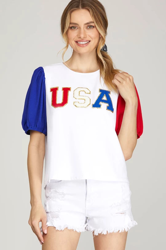 U S A Chenille Patch Top