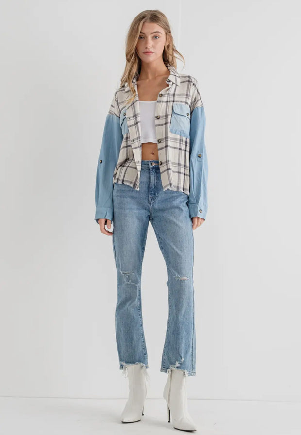 Denim Plaid Mix Shacket