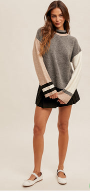 Colorblock Taupe and Gray Sweater