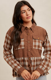 Corduroy and Plaid Mixed Top