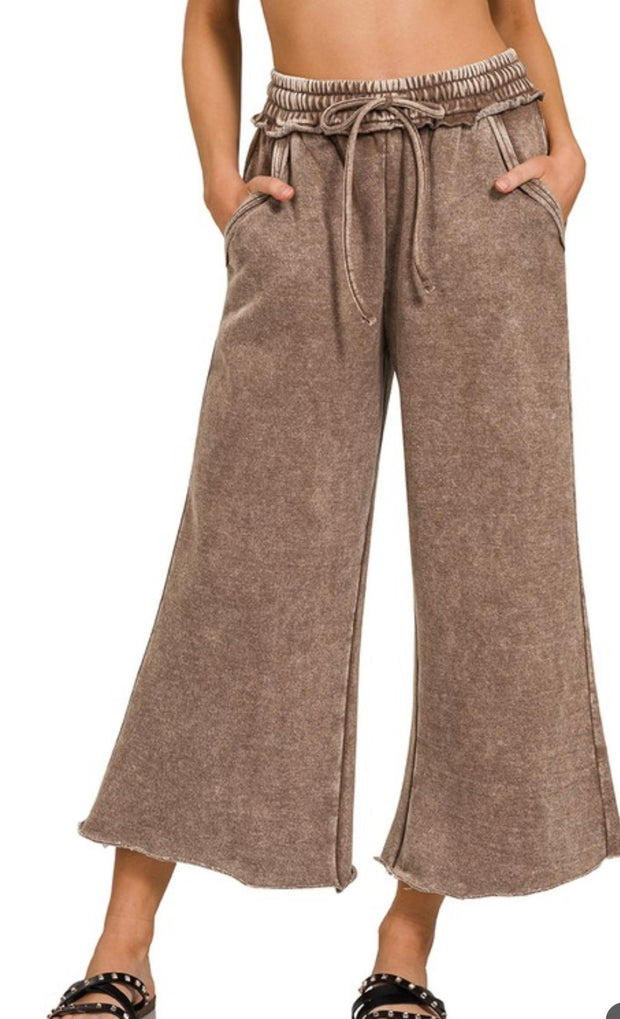 Cropped Terry wide leg pants