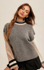 Colorblock Taupe and Gray Sweater