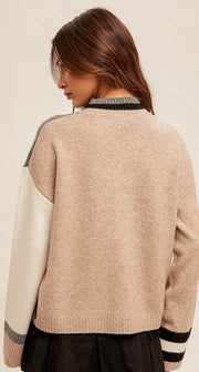 Colorblock Taupe and Gray Sweater