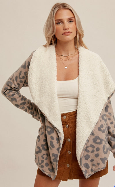 Leopard Sherpa Open Wrap Cardi