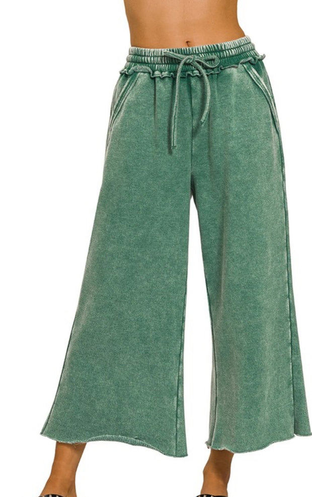 Cropped Terry wide leg pants