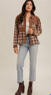 Corduroy and Plaid Mixed Top