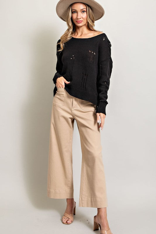 Black Distressed Slouchy Sweater