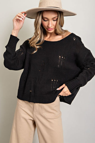 Black Distressed Slouchy Sweater