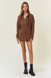 V-Neckline Long Sleeve Hooded Sweatshirt