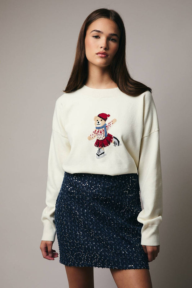 LONG SLEEVE BEAR SKATER GRAPHIC SWEATER