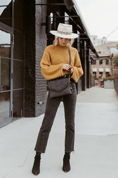 Sloane Flapover Crossbody w/ Whipstitch and Tassel: Brown