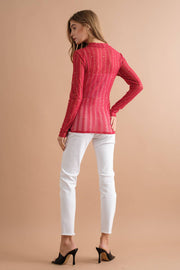 Metallic Thread Star Stripe Mesh Mock Neck Top