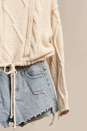 Cable Knit Drawstring Bottom Sweater