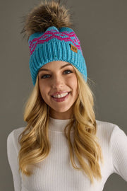 Panache Apparel Co. - Blue & Speckled Patterned Pom Hat