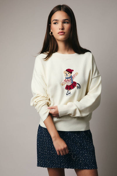 LONG SLEEVE BEAR SKATER GRAPHIC SWEATER