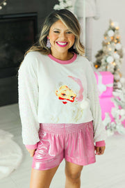 Vintage Santa Claus white sweatshirt with sequin sleeves