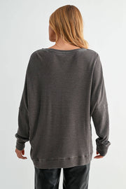 Waffle Ribbed Roundneck Pullover