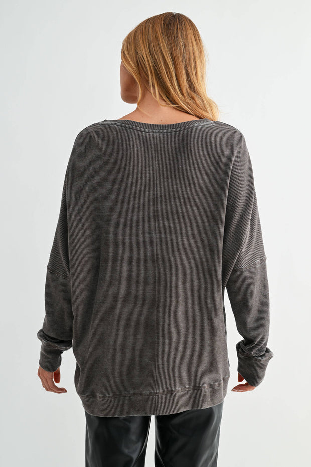 Waffle Ribbed Roundneck Pullover