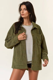 Olive Corduroy Front Button Down Oversized Jacket