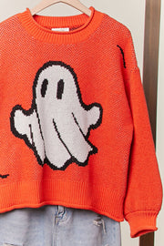 Halloween Spooky but Sweet Face Ghost Knit Sweater