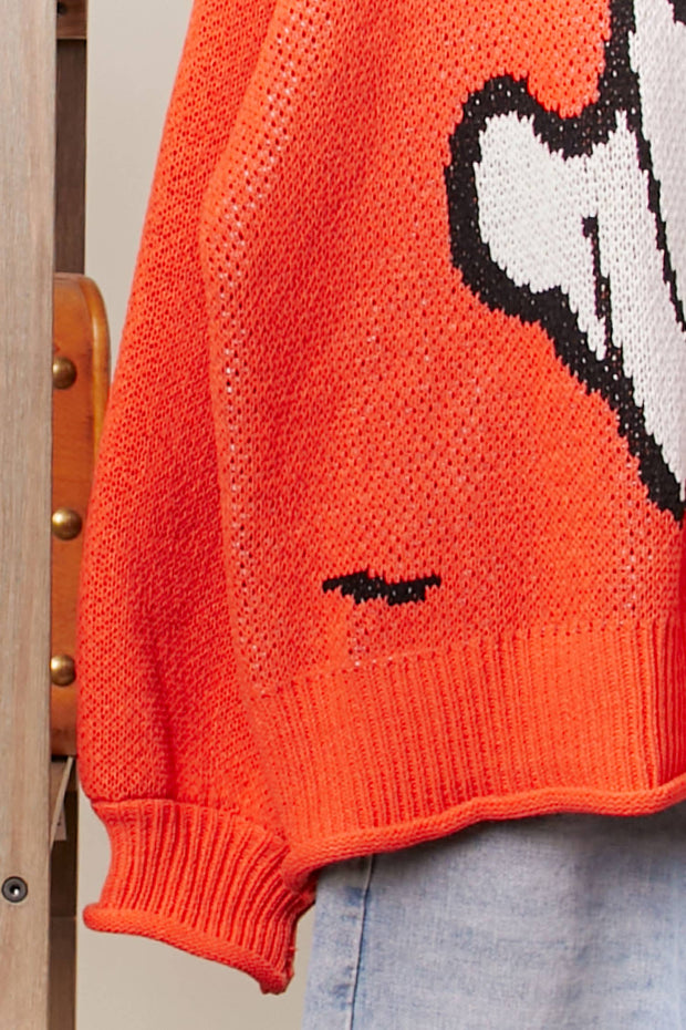 Halloween Spooky but Sweet Face Ghost Knit Sweater