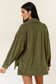 Olive Corduroy Front Button Down Oversized Jacket