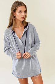 V-Neckline Long Sleeve Hooded Sweatshirt