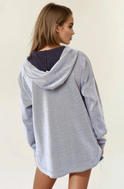 V-Neckline Long Sleeve Hooded Sweatshirt