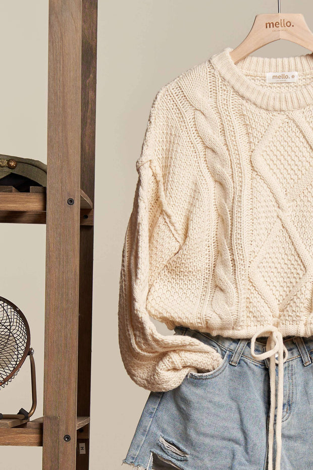 Cable Knit Drawstring Bottom Sweater