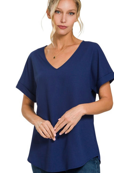 Navy V Neck Top