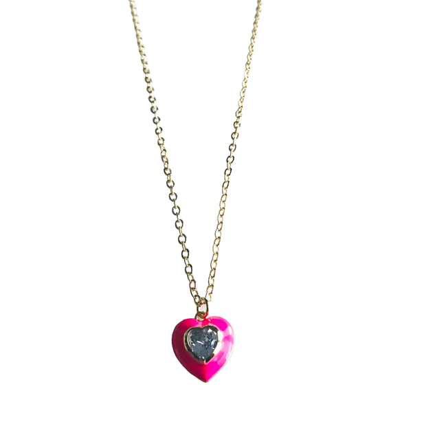 Market and King - Hot Pink and Crystal Heart Necklace