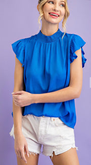 Bright Blue Ruffled Sleeve top