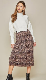 Leopard Pleated Midi Skirt