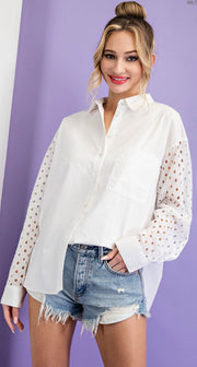 Eyelet Sleeve Button Down