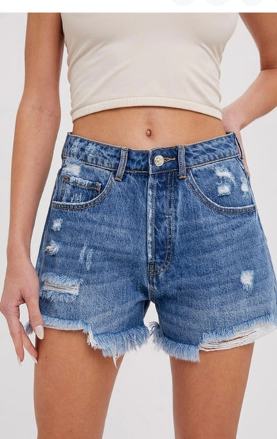 Distressed High Rise Shorts