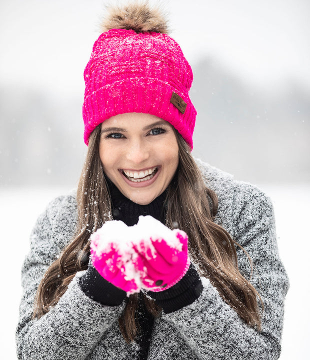 Britt's Knits Hot Pink Plush Lined Knit Pom Hat 2.0 Open Stock